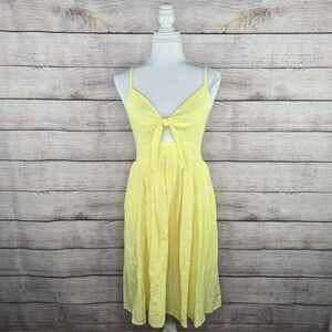 Fancyinn Summer Yellow Sun Dress Tie Front Spaghetti Strap A-Line Dress Small